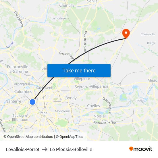 Levallois-Perret to Le Plessis-Belleville map