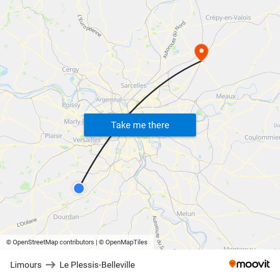 Limours to Le Plessis-Belleville map