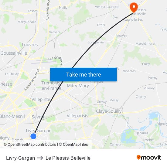 Livry-Gargan to Le Plessis-Belleville map