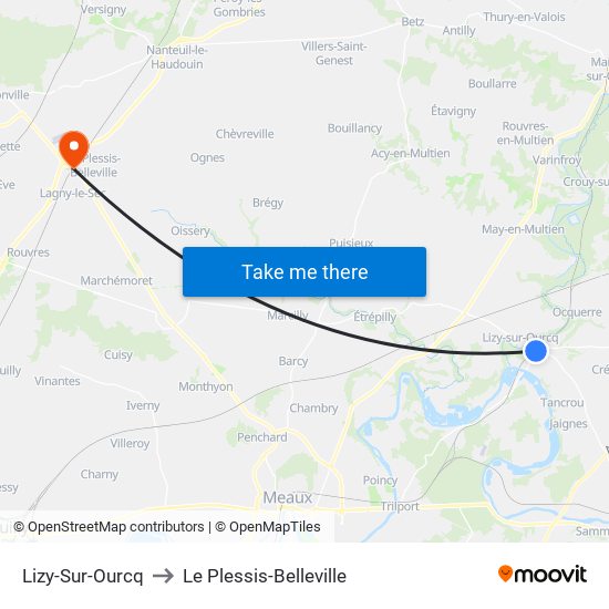 Lizy-Sur-Ourcq to Le Plessis-Belleville map