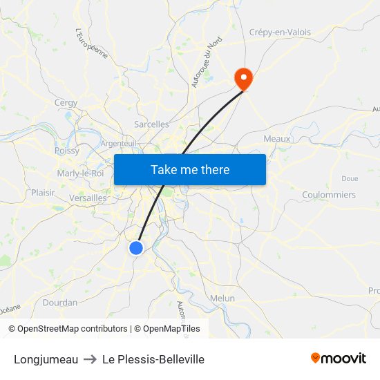 Longjumeau to Le Plessis-Belleville map