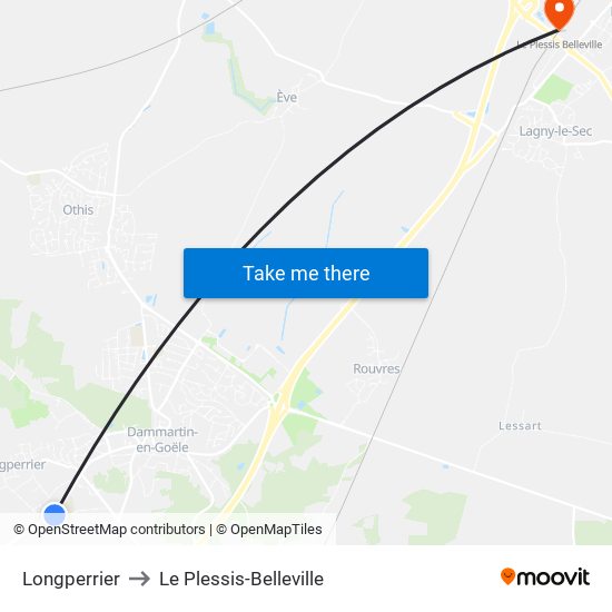 Longperrier to Le Plessis-Belleville map