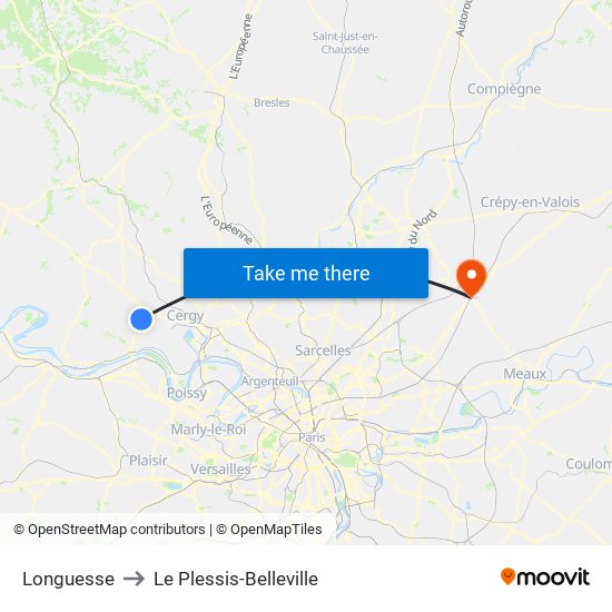 Longuesse to Le Plessis-Belleville map