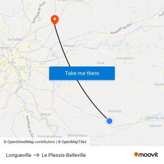 Longueville to Le Plessis-Belleville map