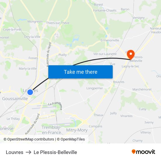 Louvres to Le Plessis-Belleville map