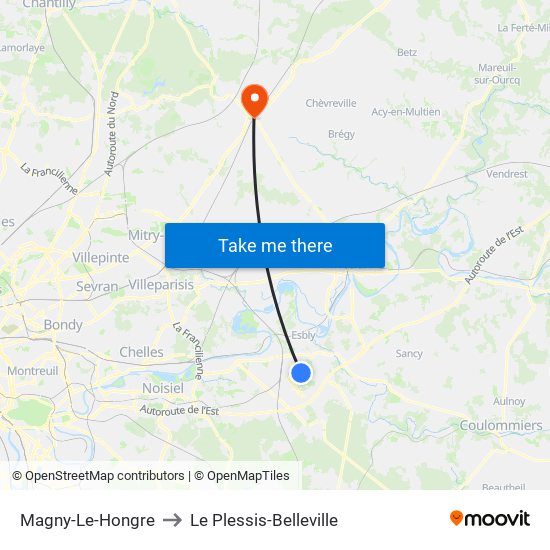 Magny-Le-Hongre to Le Plessis-Belleville map