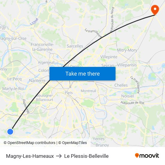 Magny-Les-Hameaux to Le Plessis-Belleville map