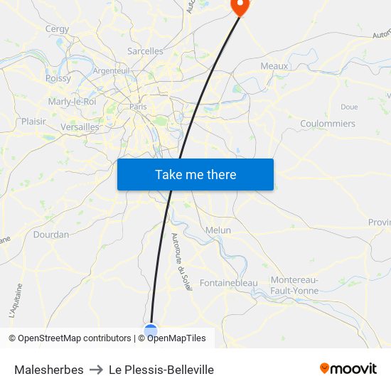 Malesherbes to Le Plessis-Belleville map