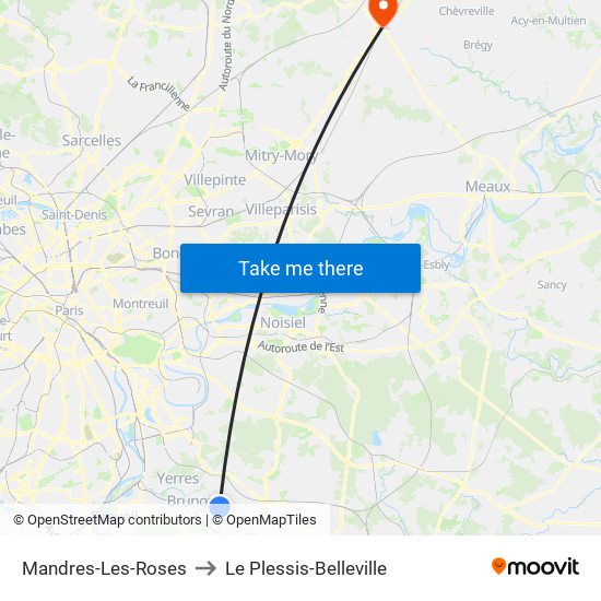 Mandres-Les-Roses to Le Plessis-Belleville map