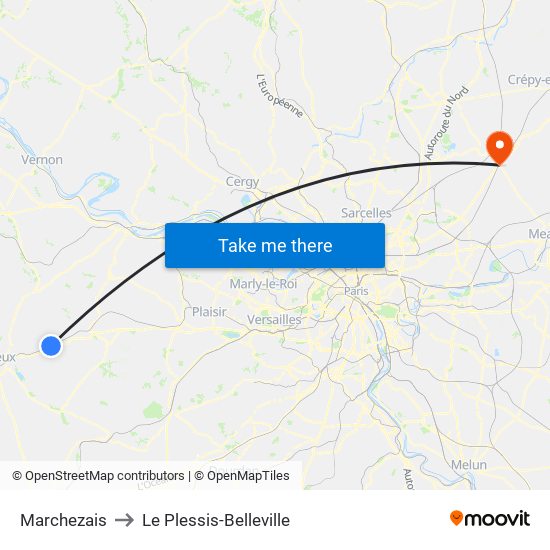 Marchezais to Le Plessis-Belleville map