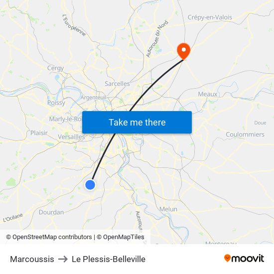 Marcoussis to Le Plessis-Belleville map