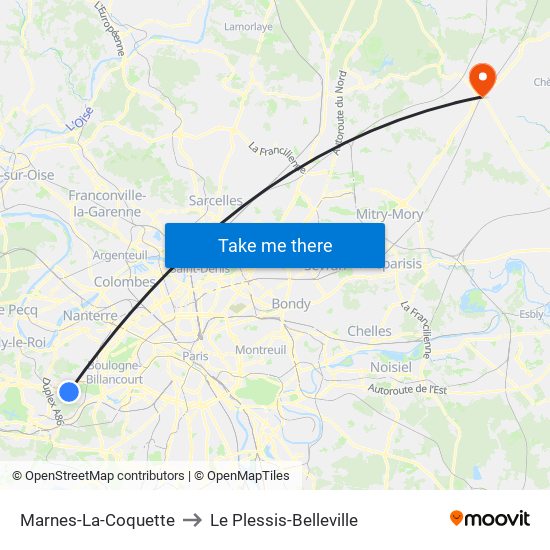 Marnes-La-Coquette to Le Plessis-Belleville map