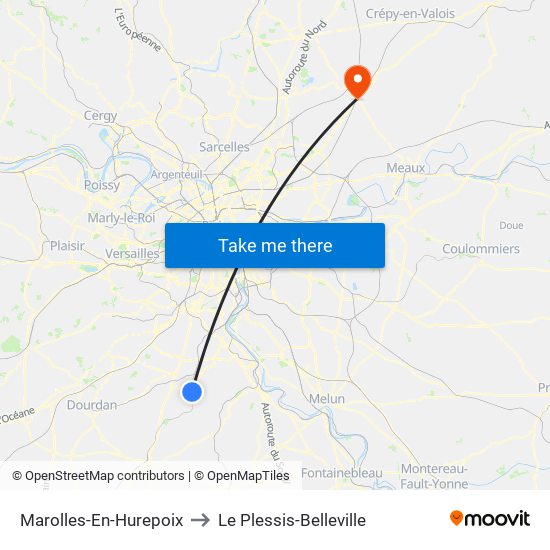 Marolles-En-Hurepoix to Le Plessis-Belleville map