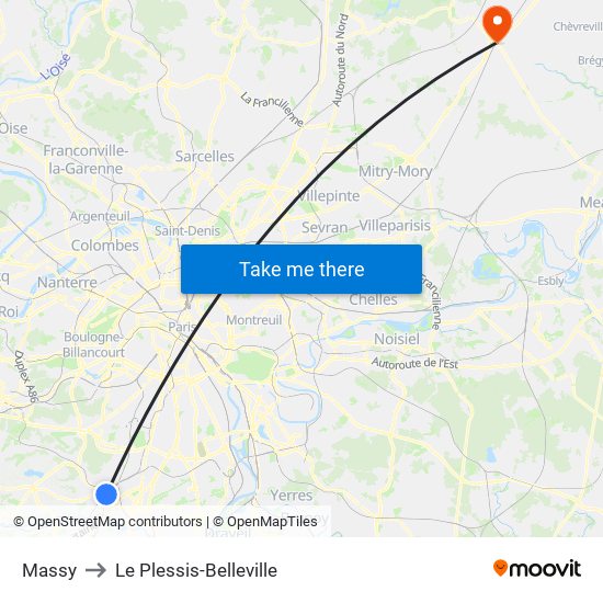 Massy to Le Plessis-Belleville map