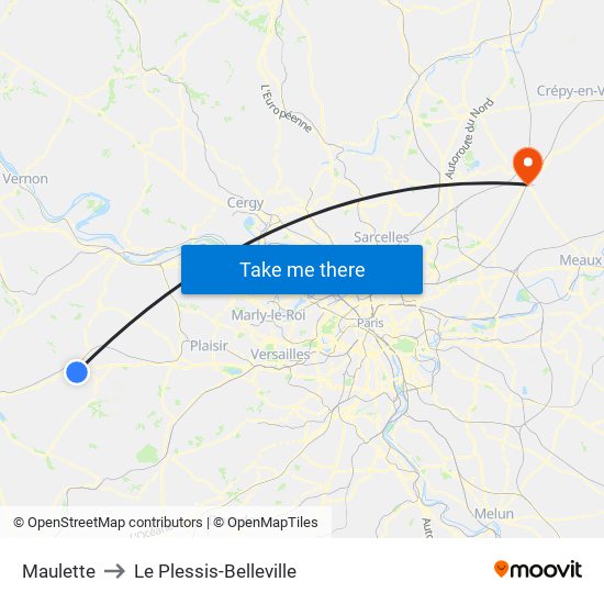 Maulette to Le Plessis-Belleville map