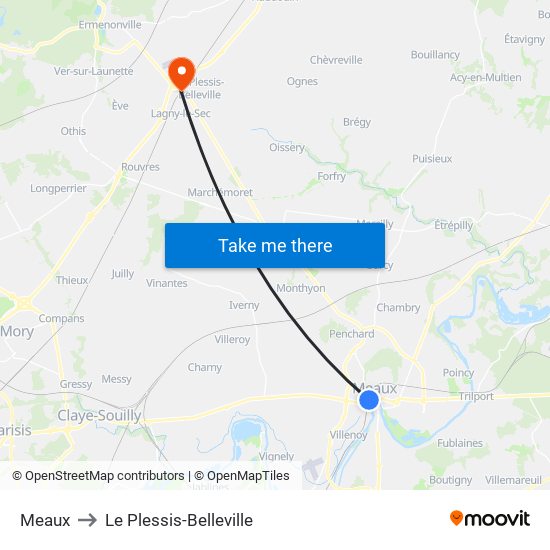 Meaux to Le Plessis-Belleville map