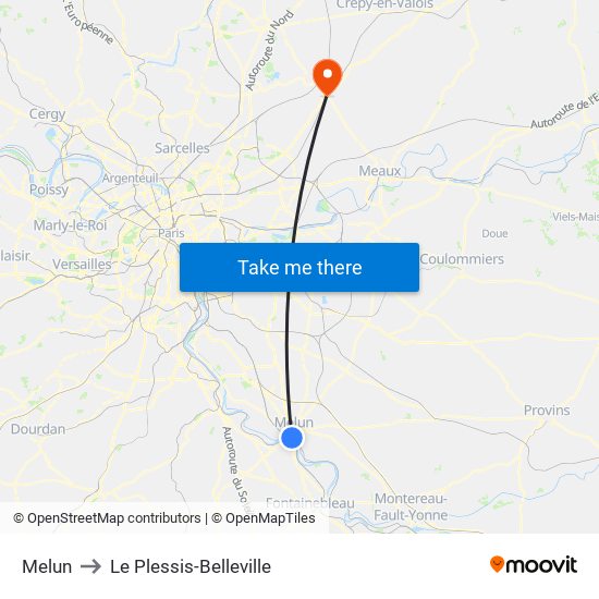 Melun to Le Plessis-Belleville map