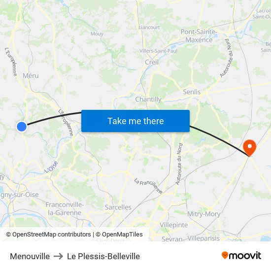 Menouville to Le Plessis-Belleville map