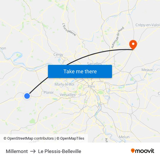 Millemont to Le Plessis-Belleville map