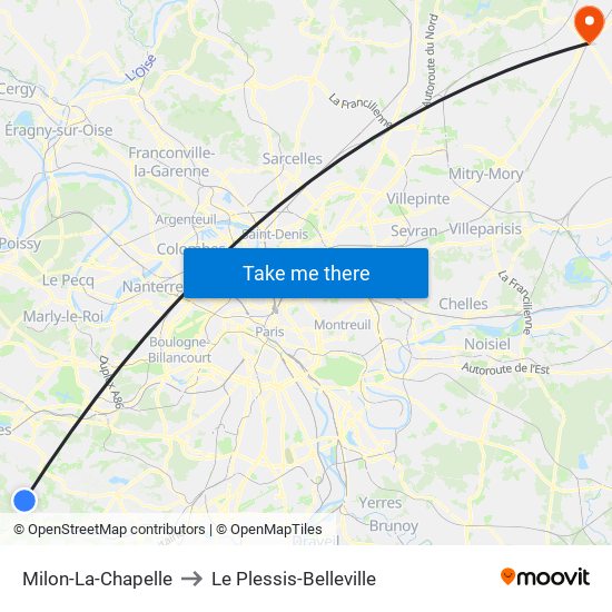 Milon-La-Chapelle to Le Plessis-Belleville map