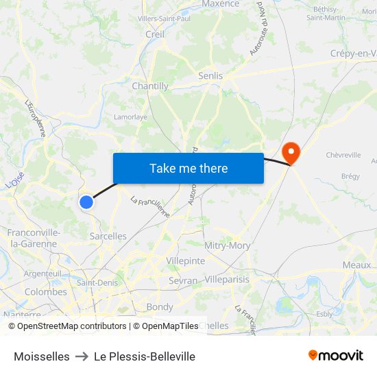 Moisselles to Le Plessis-Belleville map