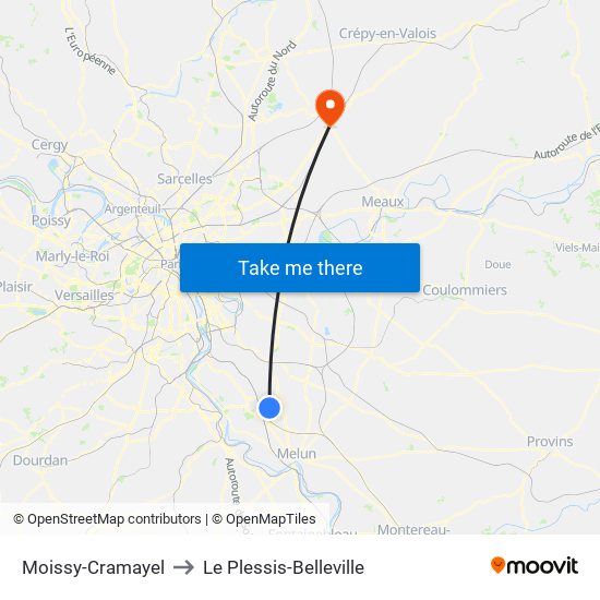 Moissy-Cramayel to Le Plessis-Belleville map