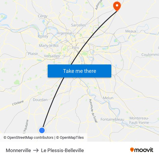 Monnerville to Le Plessis-Belleville map