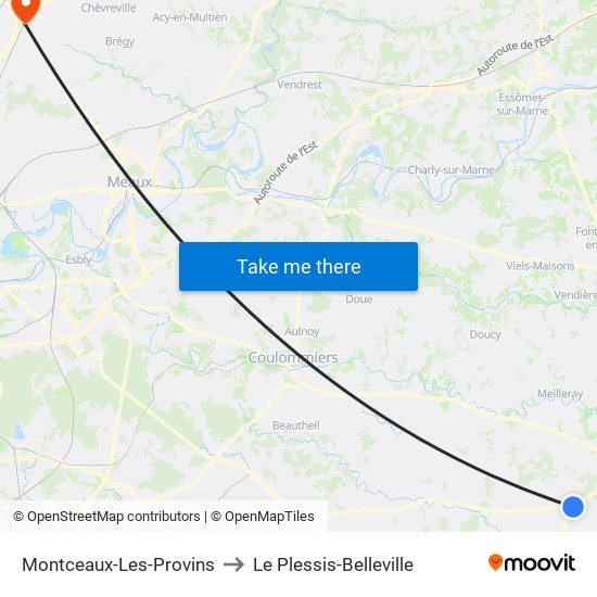 Montceaux-Les-Provins to Le Plessis-Belleville map