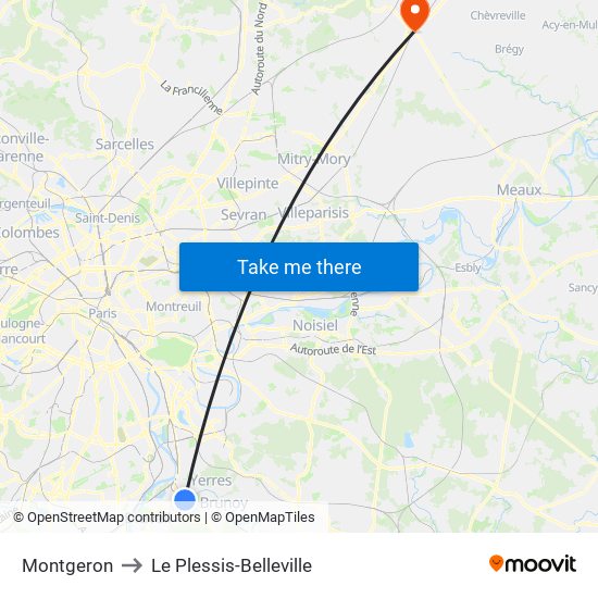 Montgeron to Le Plessis-Belleville map