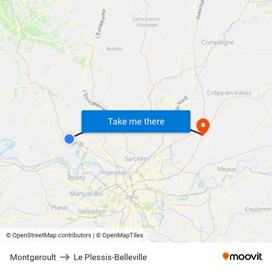 Montgeroult to Le Plessis-Belleville map