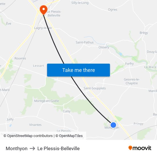 Monthyon to Le Plessis-Belleville map