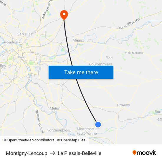 Montigny-Lencoup to Le Plessis-Belleville map