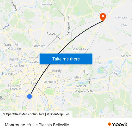 Montrouge to Le Plessis-Belleville map