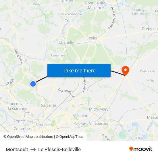 Montsoult to Le Plessis-Belleville map