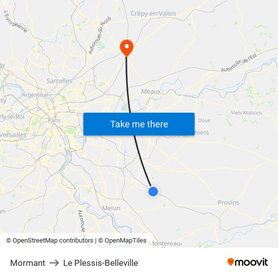 Mormant to Le Plessis-Belleville map