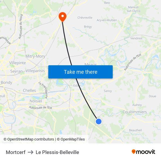 Mortcerf to Le Plessis-Belleville map