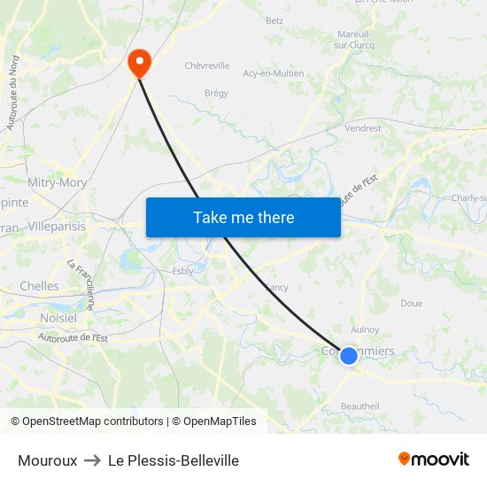 Mouroux to Le Plessis-Belleville map