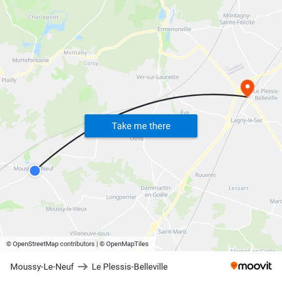 Moussy-Le-Neuf to Le Plessis-Belleville map
