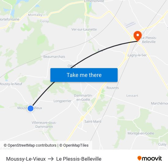 Moussy-Le-Vieux to Le Plessis-Belleville map