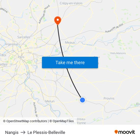 Nangis to Le Plessis-Belleville map