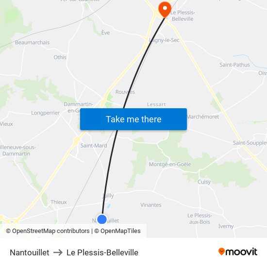 Nantouillet to Le Plessis-Belleville map