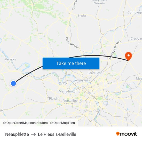 Neauphlette to Le Plessis-Belleville map