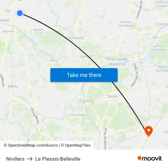 Nivillers to Le Plessis-Belleville map