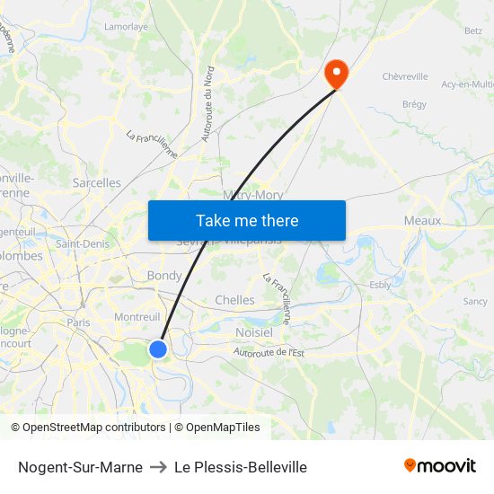 Nogent-Sur-Marne to Le Plessis-Belleville map