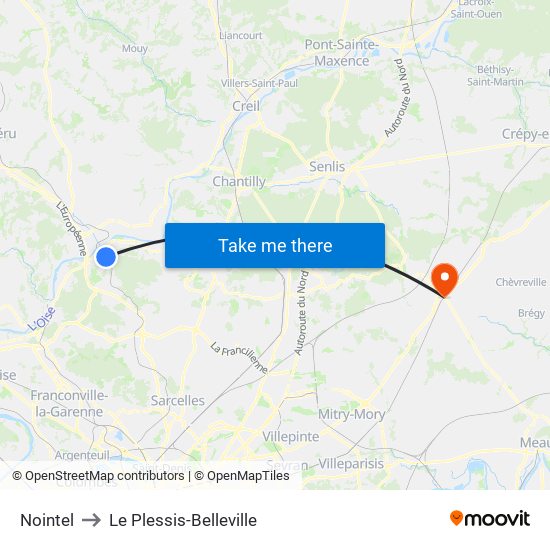 Nointel to Le Plessis-Belleville map