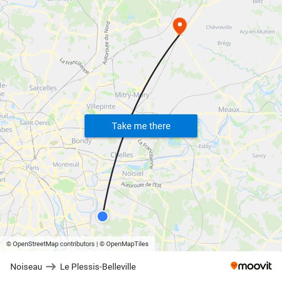 Noiseau to Le Plessis-Belleville map