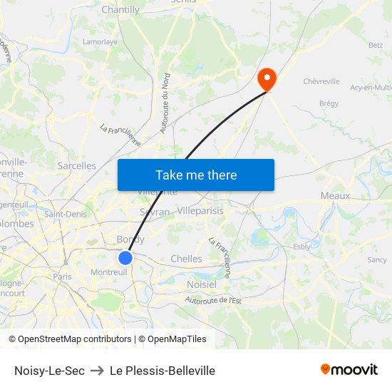 Noisy-Le-Sec to Le Plessis-Belleville map