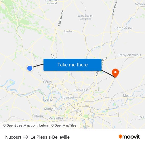 Nucourt to Le Plessis-Belleville map