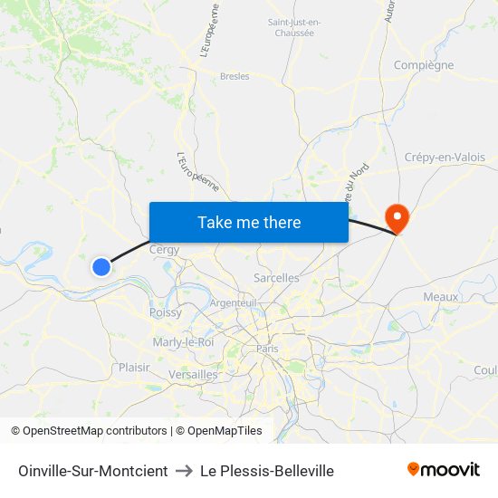 Oinville-Sur-Montcient to Le Plessis-Belleville map