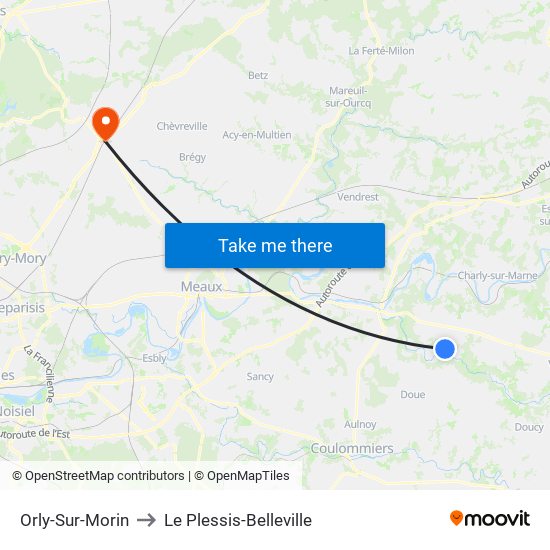 Orly-Sur-Morin to Le Plessis-Belleville map